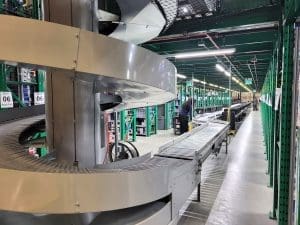 MDR onto spiral conveyor