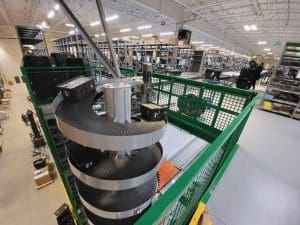 Totes on spiral conveyor
