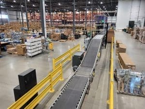 Sortation line inside warehouse